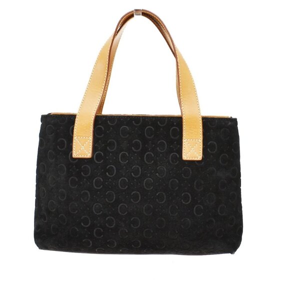 CELINE Logo C Macadam Pattern Hand Tote Bag Suede Leather Black SHW 68KB064 - Picture 1 of 16